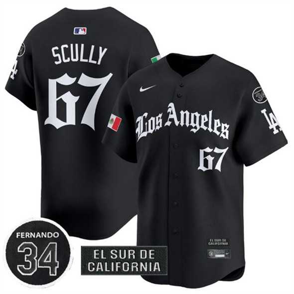 Mens Los Angeles Dodgers #67 Vin Scully Black Mexico 2025 LA Gothic Style With Fernando Patch Vapor Premier Limited Stitched Jersey Dzhi